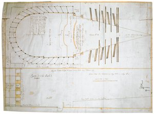 ヴェネツィアのサンティジョヴァンニエパオロ劇場の平面図、カルロフォンターナ設計、1654年（紙に記入） 作： Tomaso Bezzi